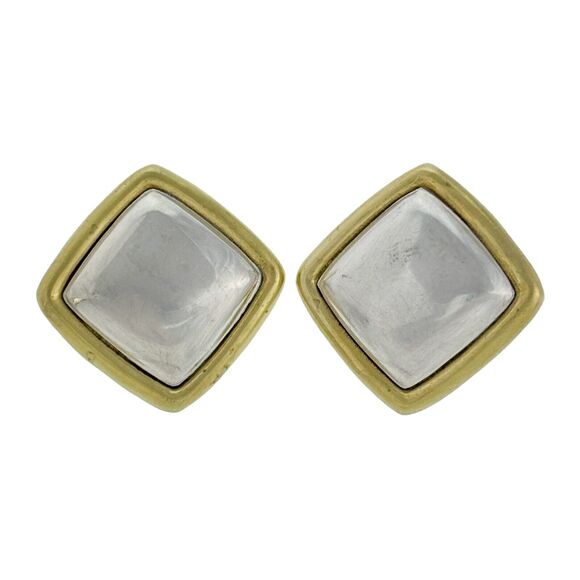 Brass Frame Rhombus Clip On Earrings | Vintage Mexico Laton Sterling Silver 925 - Picture 4 of 7